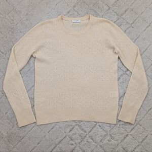Equipment Sweater Womens M White Cream Cashmere Pointelle Knit Rib Trim